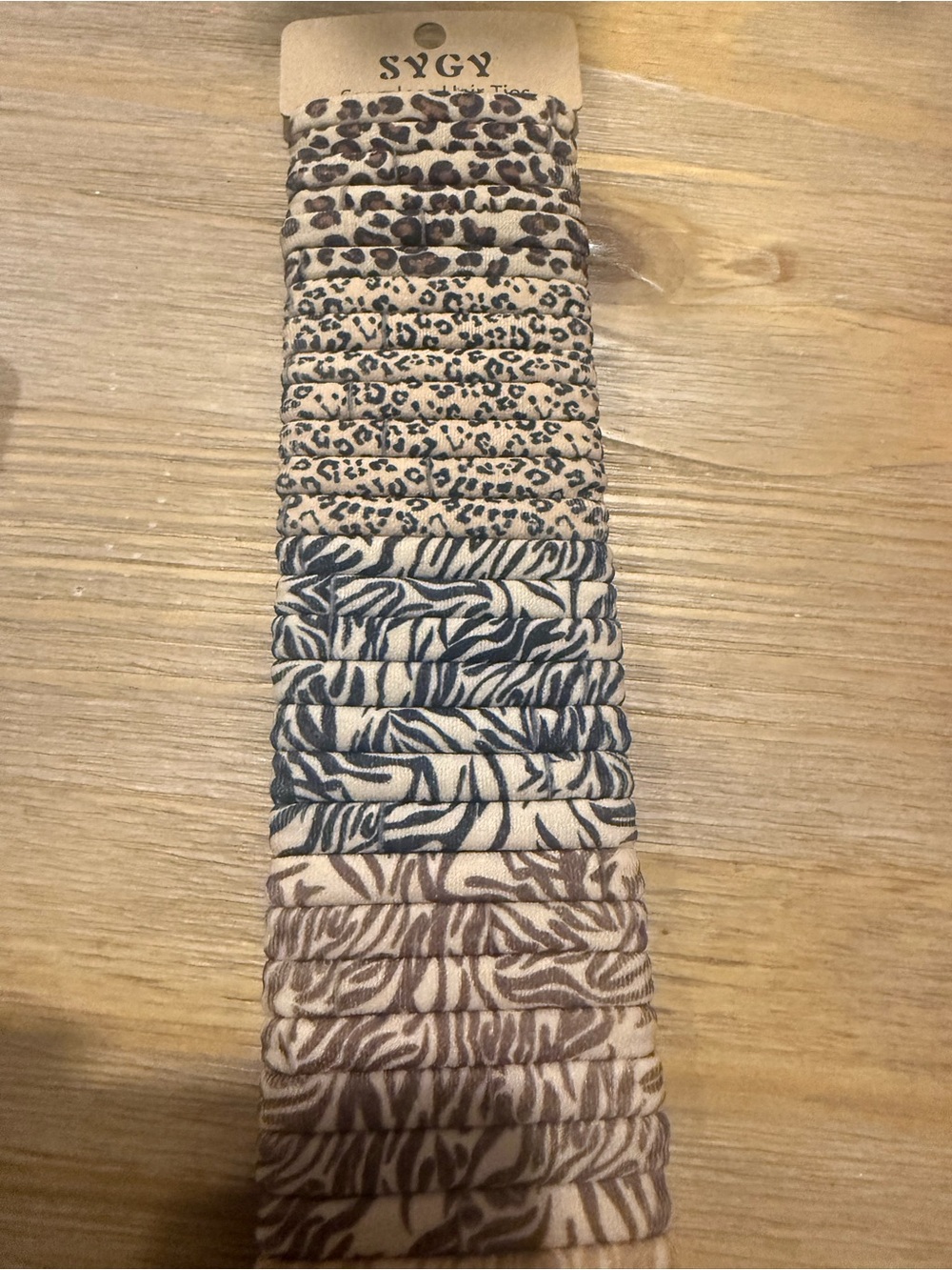 Neutral Animal-Print Elastic Hair Ties - Beige, Brown, Black